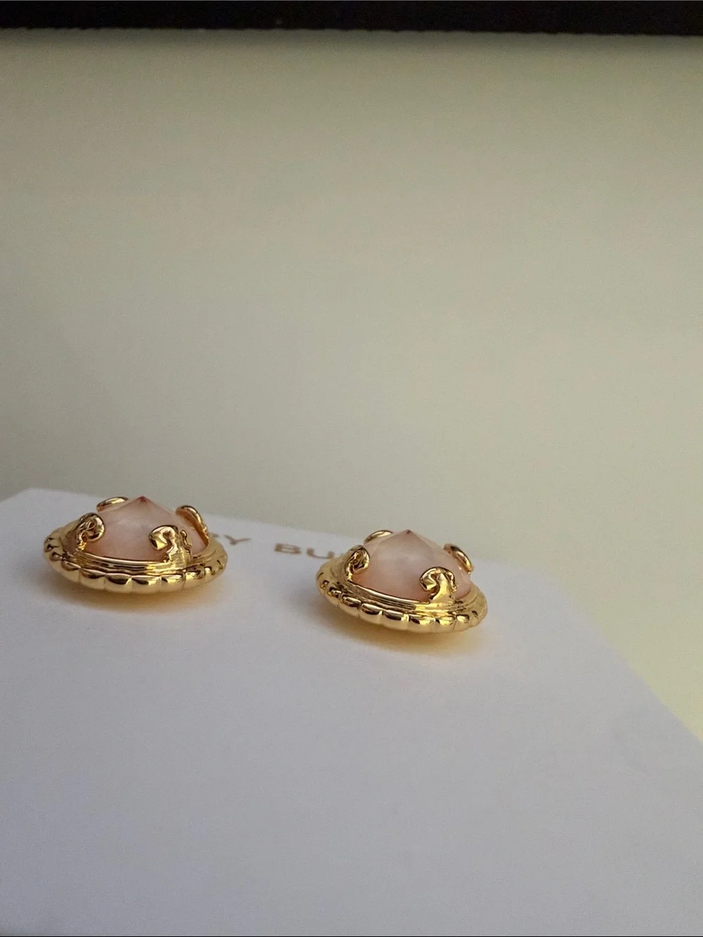 Tory Burch Gold and Blush Round Stud Earrings NWOT
